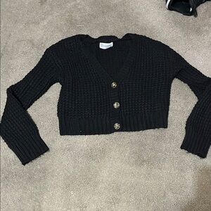 Black Cropped Cardigan Sweater